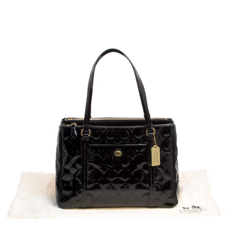 Pre Owned Coach Black Patent Leather Peyton Op Art Double Zip Satchel