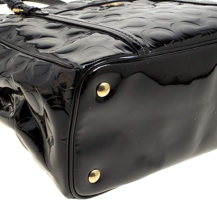 Pre Owned Coach Black Patent Leather Peyton Op Art Double Zip Satchel