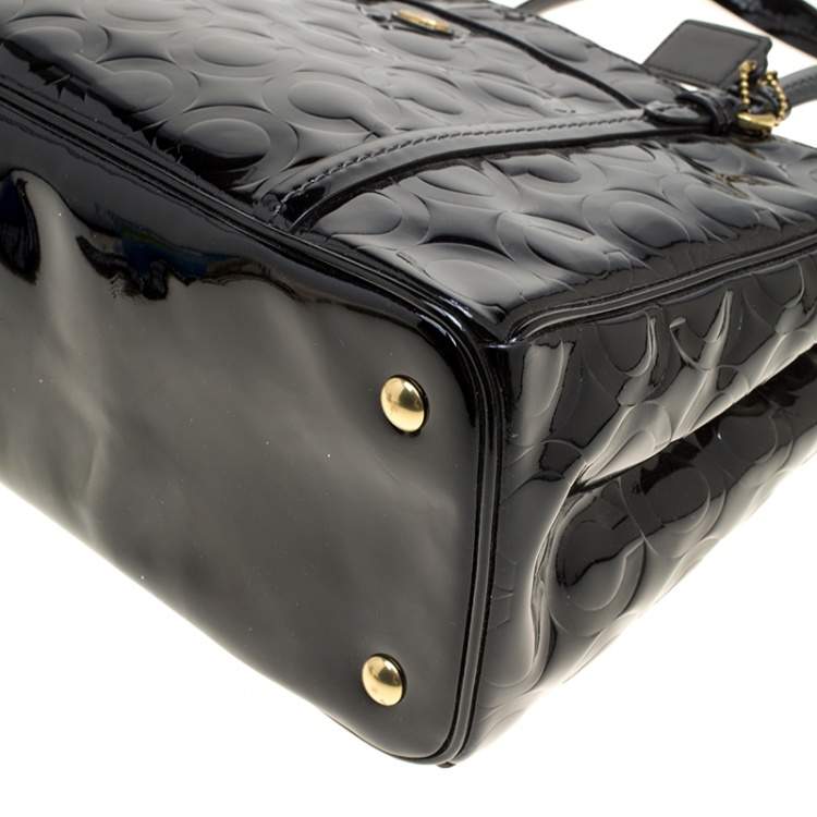 Pre Owned Coach Black Patent Leather Peyton Op Art Double Zip Satchel