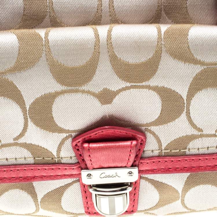 Pre Owned Coach Beige/Pink Signature Canvas and Leather Satchel