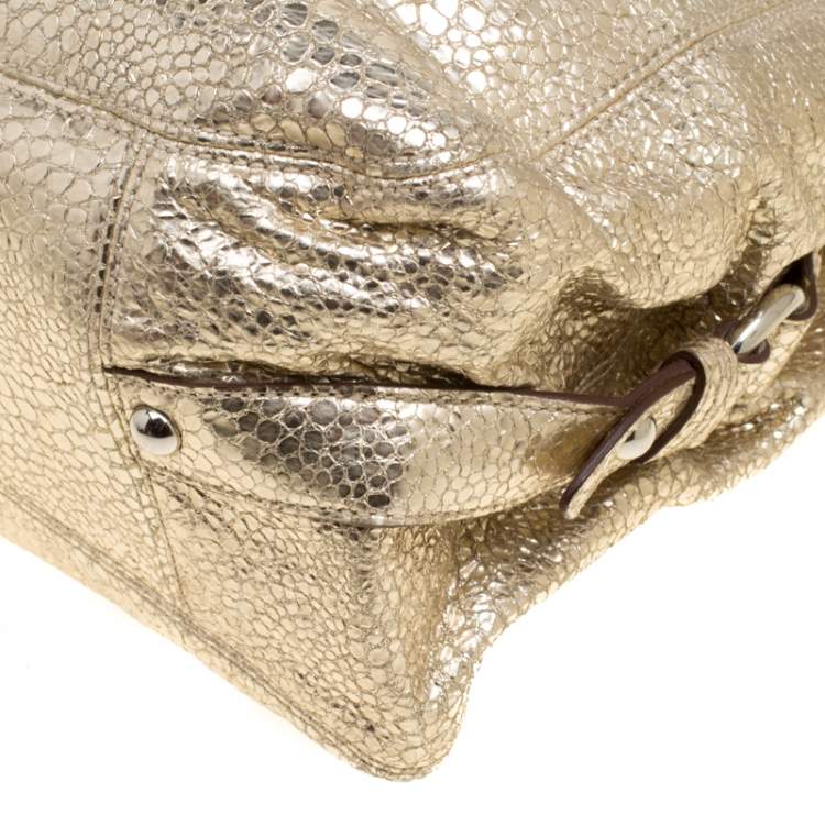 Pre Owned Coach Gold Embossed Leather Tote