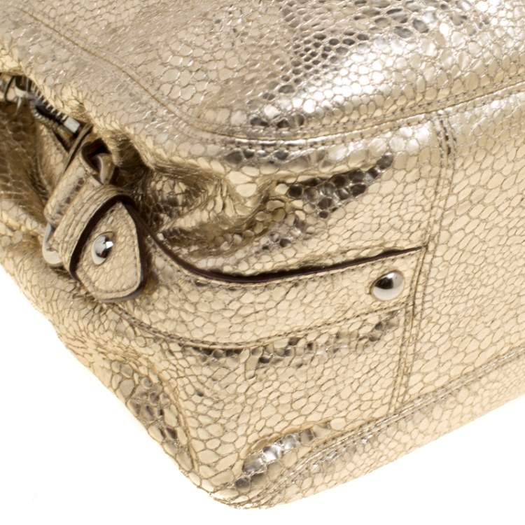 Pre Owned Coach Gold Embossed Leather Tote