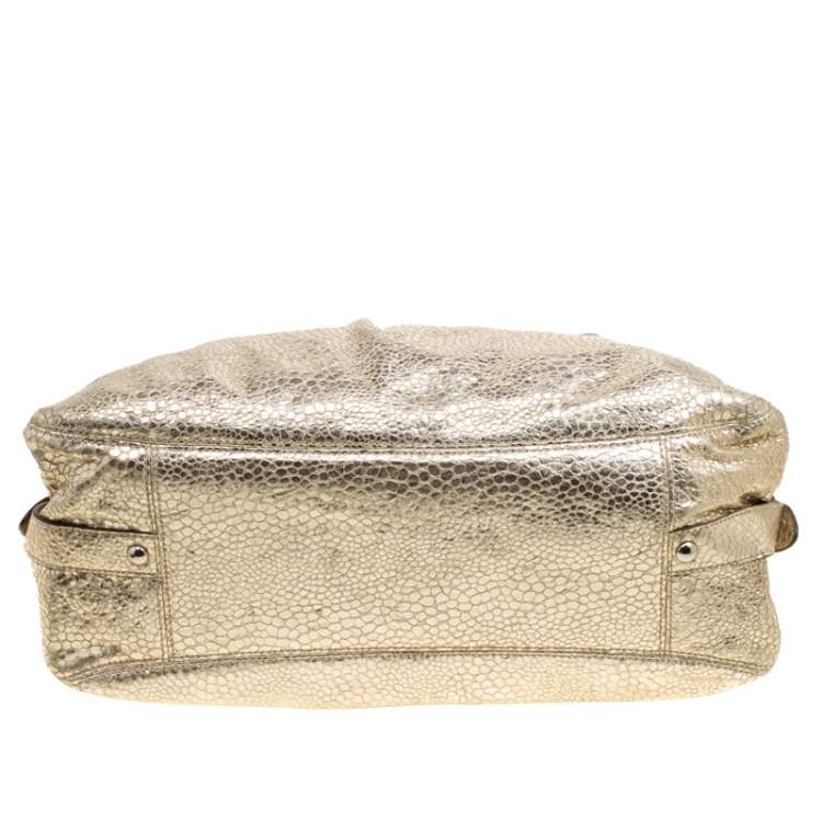 Pre Owned Coach Gold Embossed Leather Tote