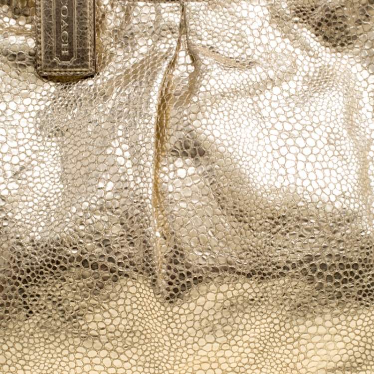 Pre Owned Coach Gold Embossed Leather Tote