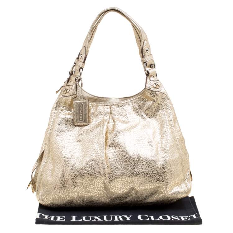 Pre Owned Coach Gold Embossed Leather Tote