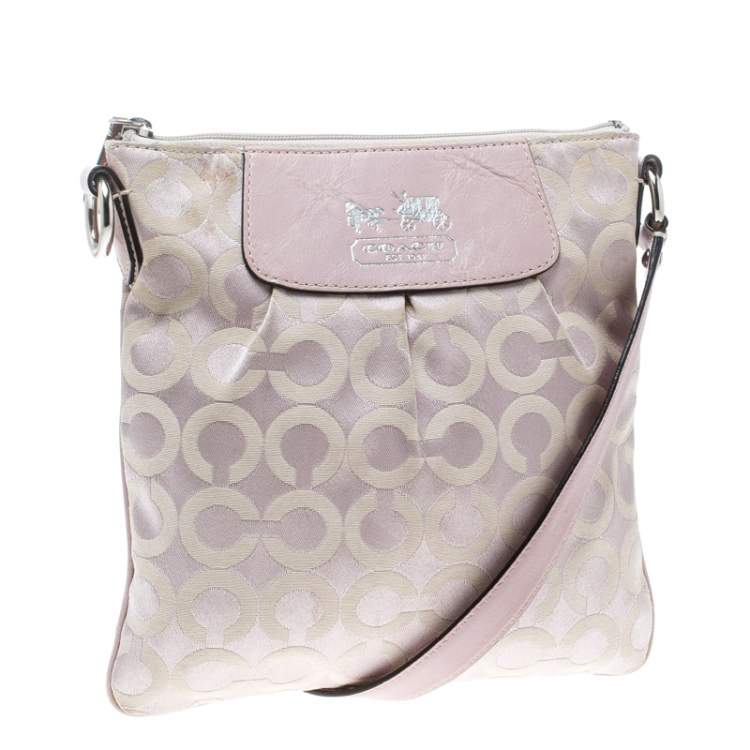 Pre Owned Coach Lilac Signature Fabric Opt Art Crossbody Bag