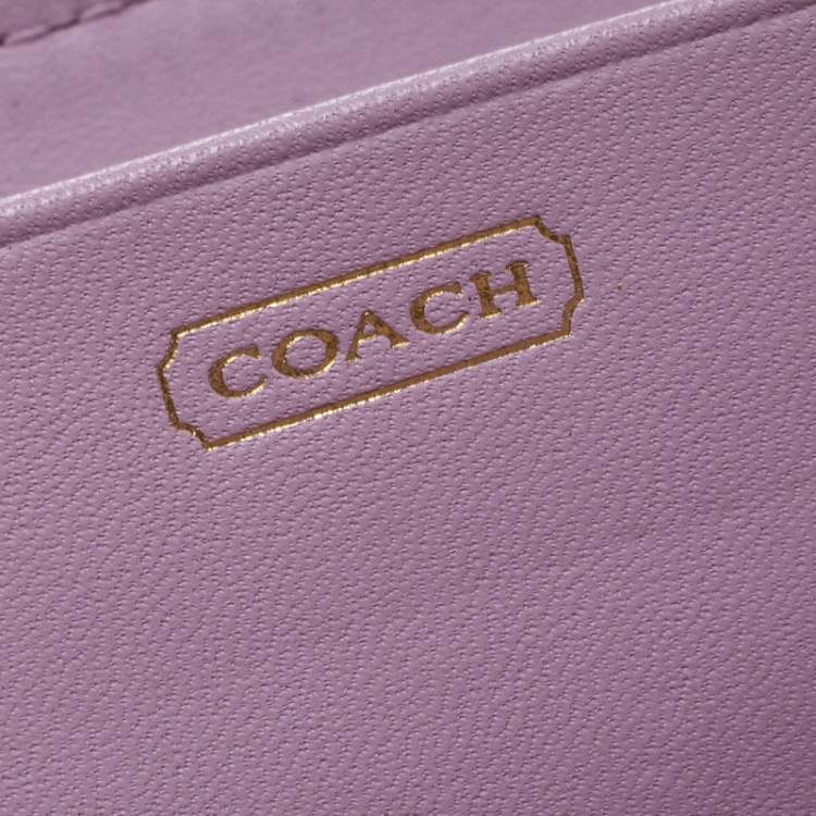 Pre Owned Coach Purple Leather Zip Around Wallet