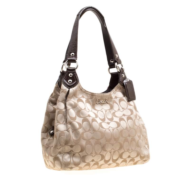 Pre Owned Coach Beige/Brown Signature Fabric Shoulder Bag