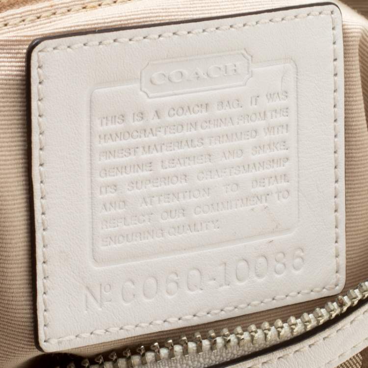 Pre Owned Coach Beige/White Signature Patched Canvas and Snake Skin Hobo