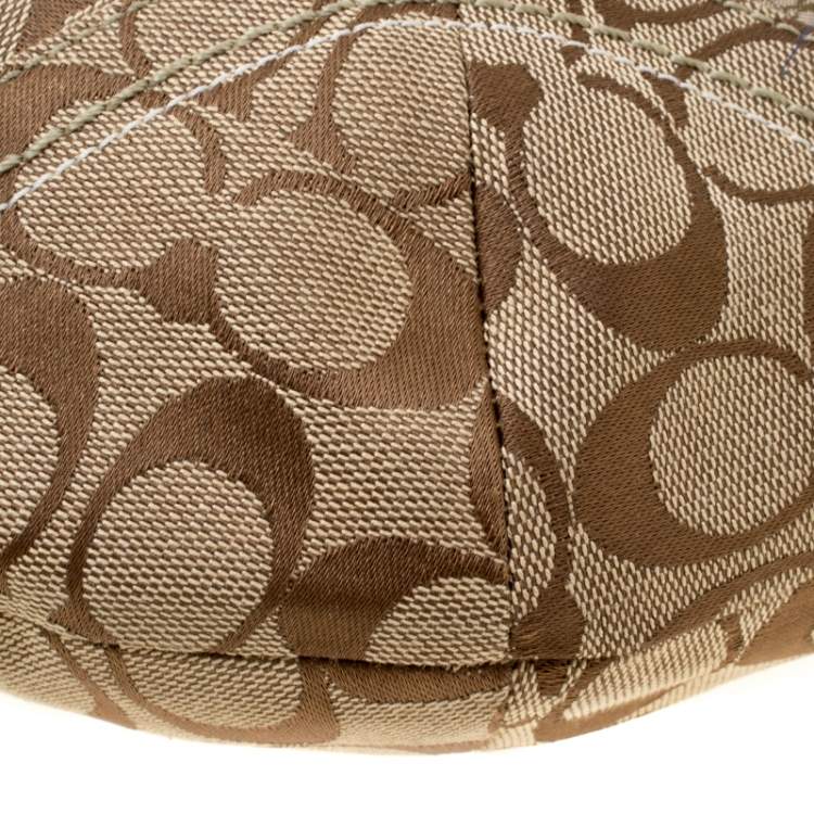 Pre Owned Coach Beige/White Signature Patched Canvas and Snake Skin Hobo