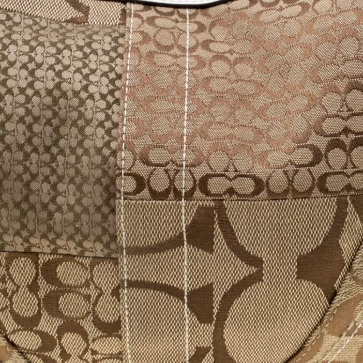 Pre Owned Coach Beige/White Signature Patched Canvas and Snake Skin Hobo