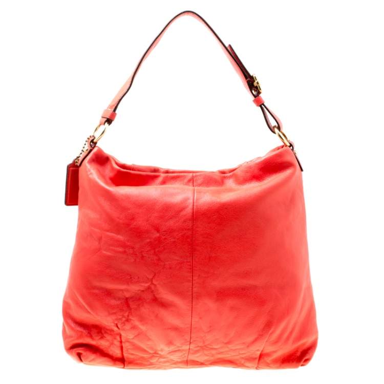 Pre Owned Coach Coral Red Leather Hobo