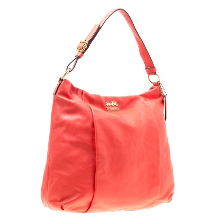 Pre Owned Coach Coral Red Leather Hobo