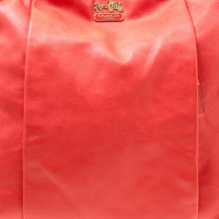 Pre Owned Coach Coral Red Leather Hobo