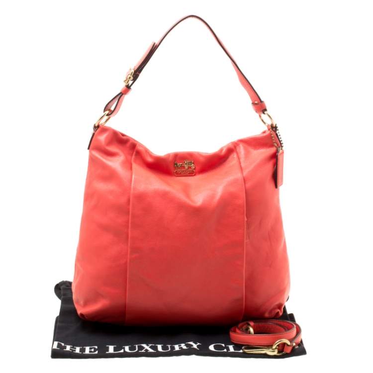 Pre Owned Coach Coral Red Leather Hobo