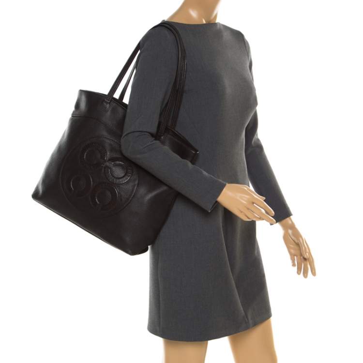 Pre Owned Coach Black Leather Shopper Tote