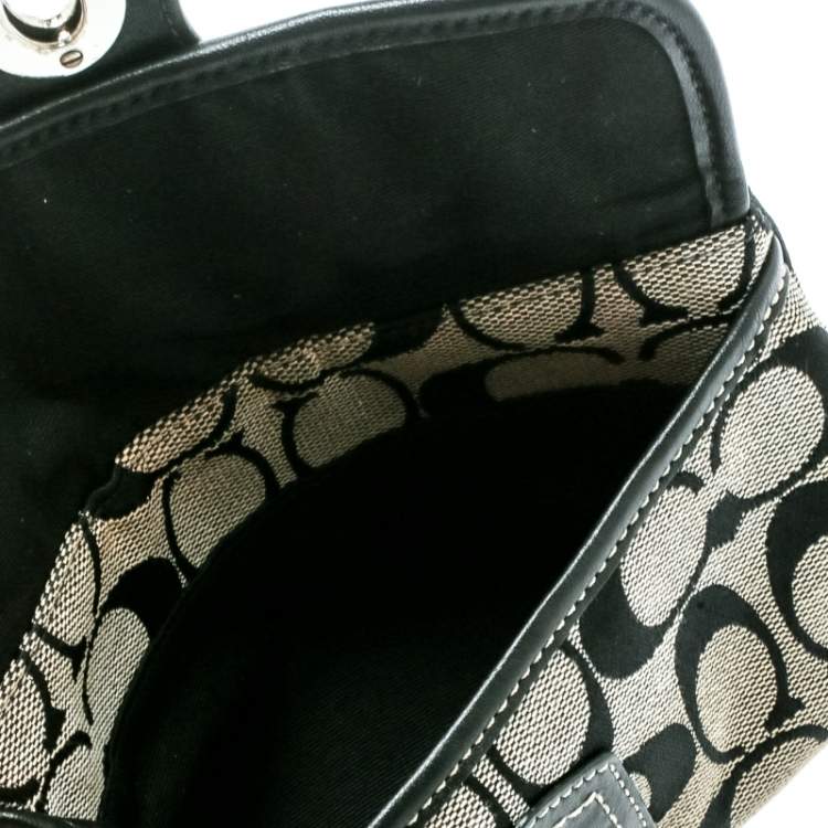 Pre Owned Coach Black/Grey Legacy Signature Wristlet Clutch 