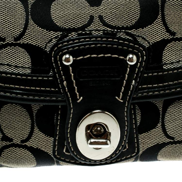 Pre Owned Coach Black/Grey Legacy Signature Wristlet Clutch 