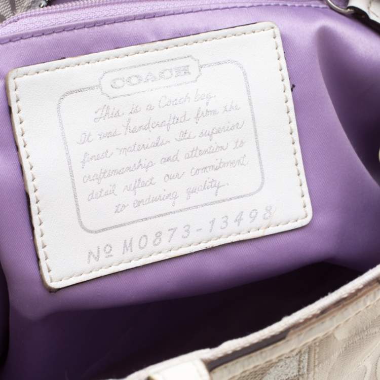 Pre Owned Coach White/Silver Canvas and Leather Patchwork Shopper Tote