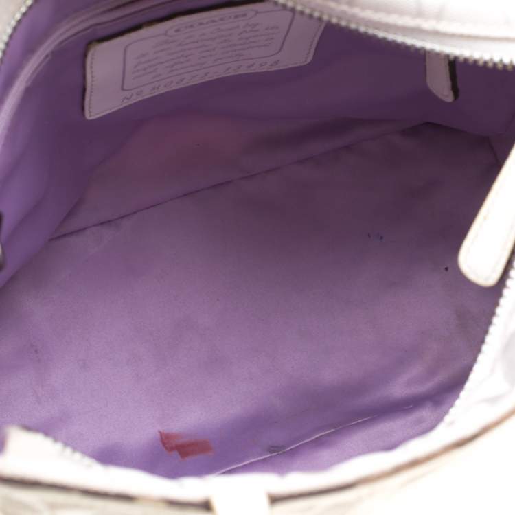 Pre Owned Coach White/Silver Canvas and Leather Patchwork Shopper Tote
