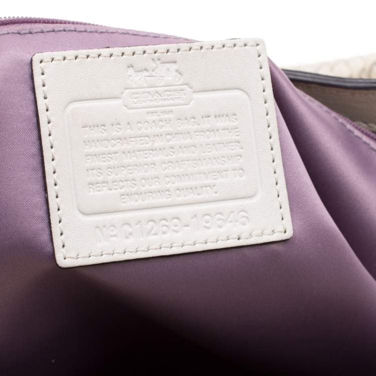 Pre Owned Coach Off-White Woven Leather Caroline Dowel Top Handle Bag