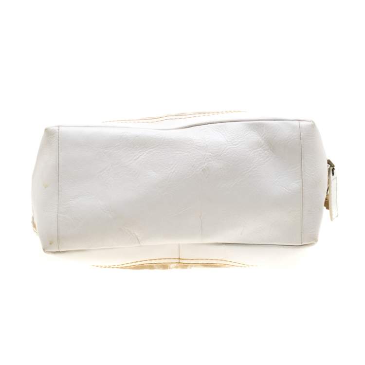 Pre Owned Coach Beige/White Printed Canvas and Leather Hobo