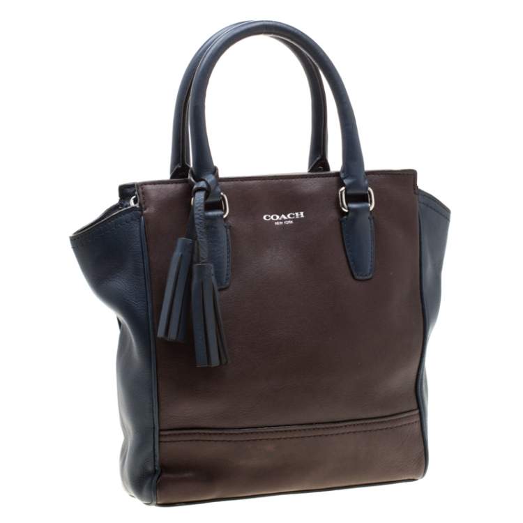 Pre Owned Coach Brown/Blue Leather Tanner Legacy Tote