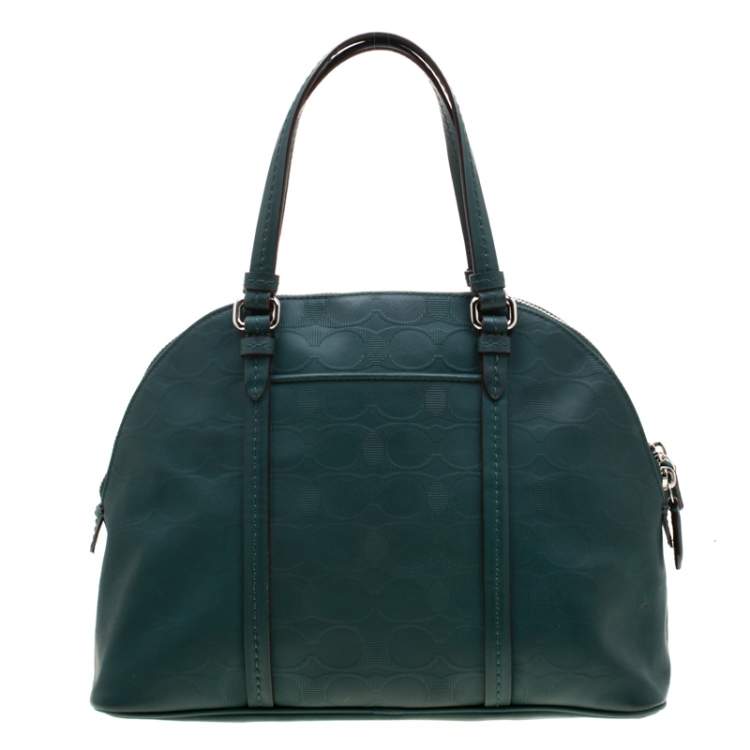 Pre Owned Coach Deep Green Signature Leather Dome Satchel