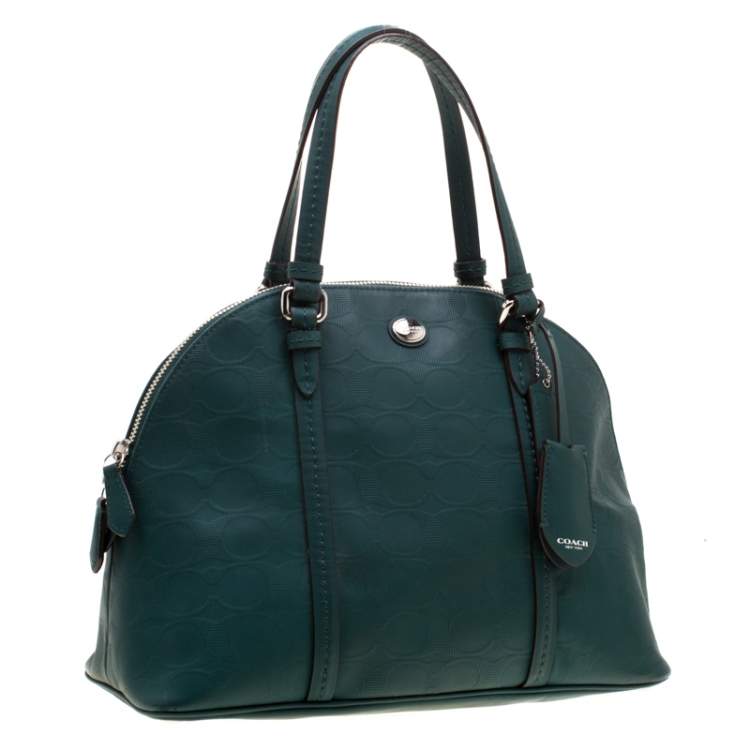 Pre Owned Coach Deep Green Signature Leather Dome Satchel