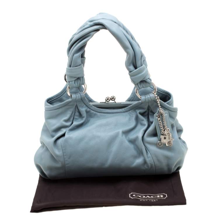 Pre Owned Coach Blue Leather Parker Kisslock Satchel 