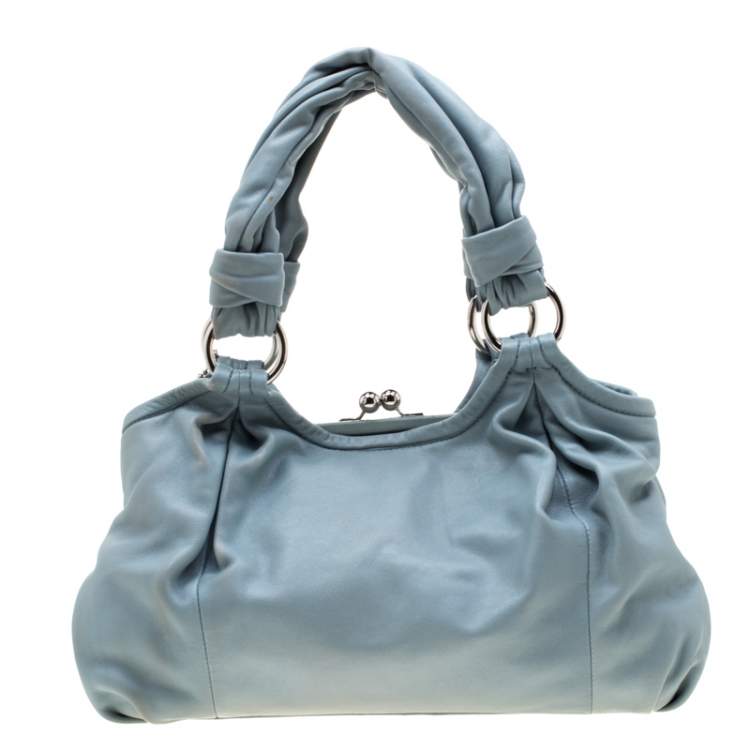 Pre Owned Coach Blue Leather Parker Kisslock Satchel 