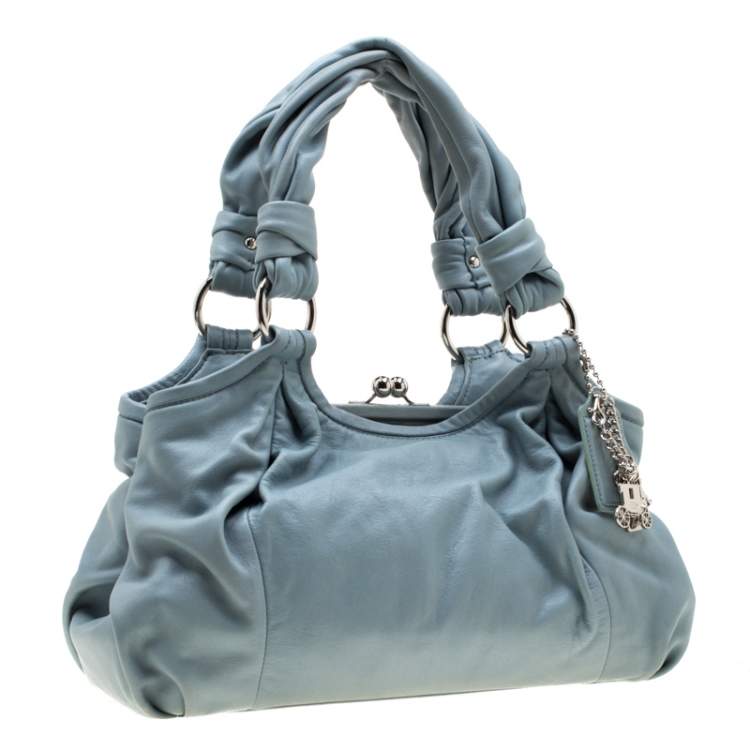 Pre Owned Coach Blue Leather Parker Kisslock Satchel 