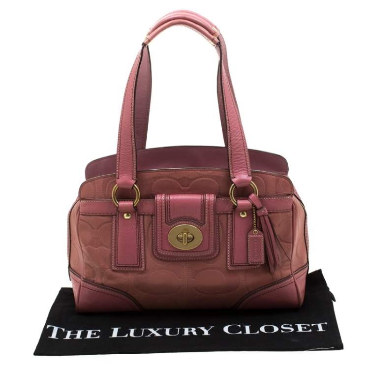 Pre Owned Coach Pink Leather Pocket Turnlock Satchel