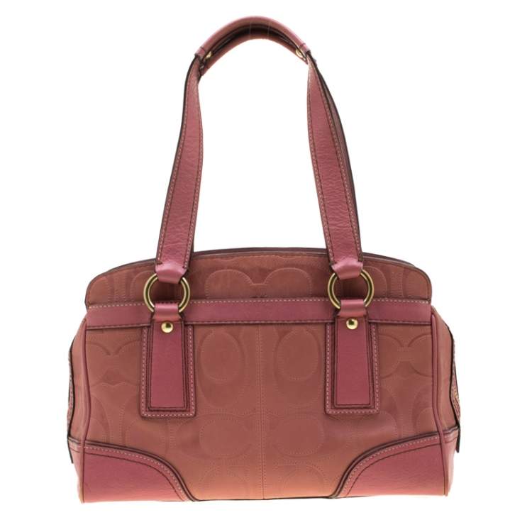 Pre Owned Coach Pink Leather Pocket Turnlock Satchel