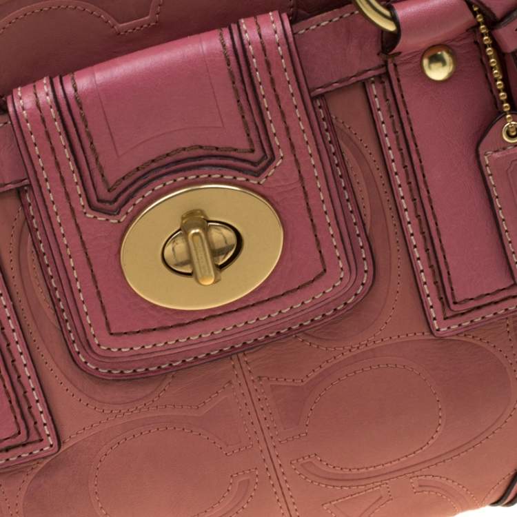Pre Owned Coach Pink Leather Pocket Turnlock Satchel