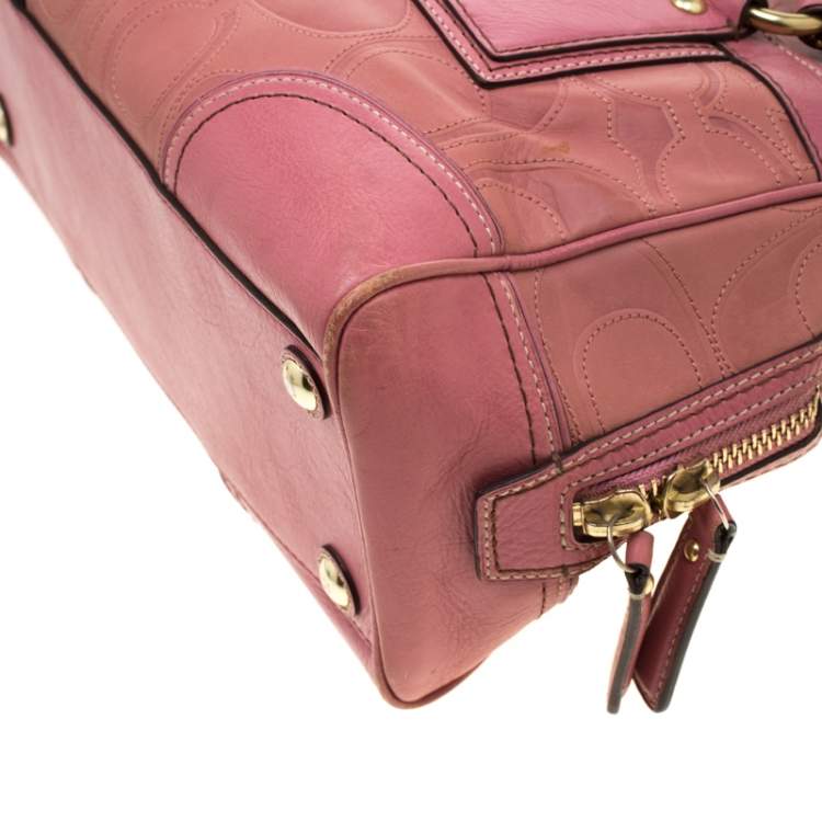 Pre Owned Coach Pink Leather Pocket Turnlock Satchel