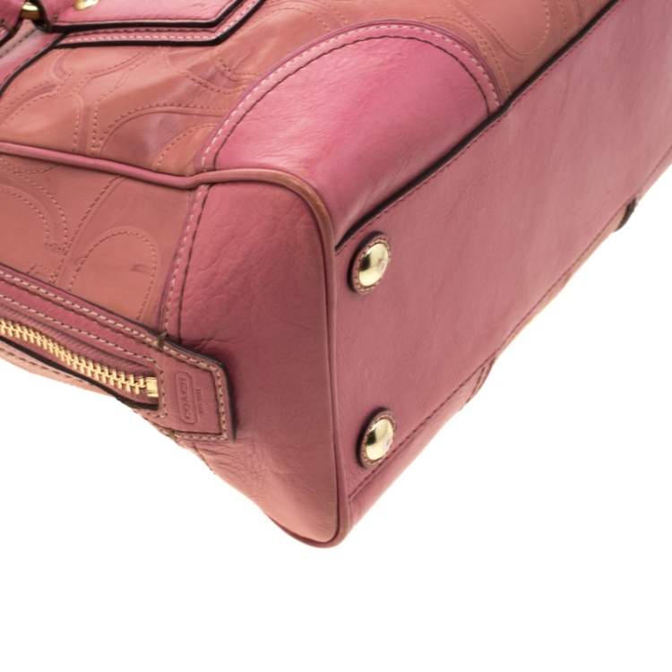 Pre Owned Coach Pink Leather Pocket Turnlock Satchel