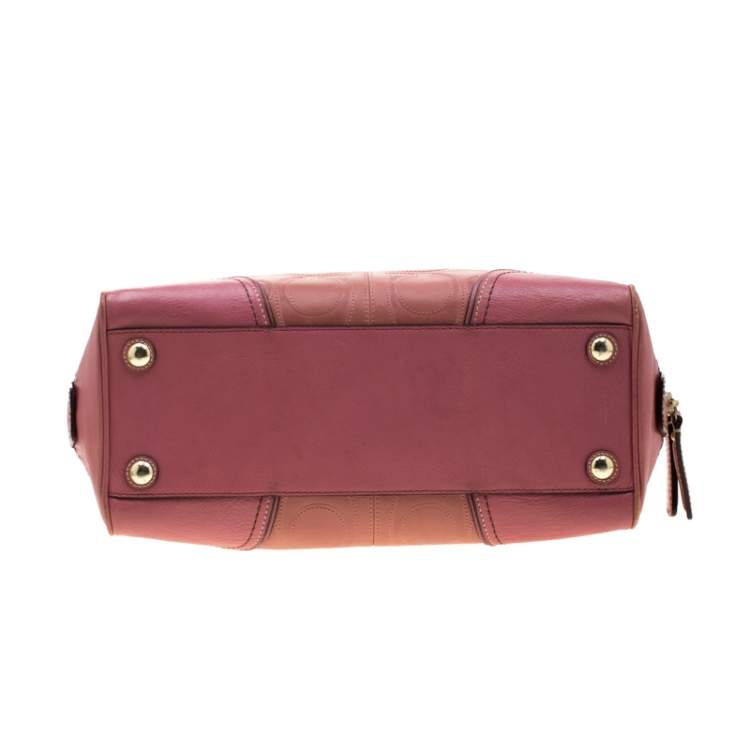 Pre Owned Coach Pink Leather Pocket Turnlock Satchel