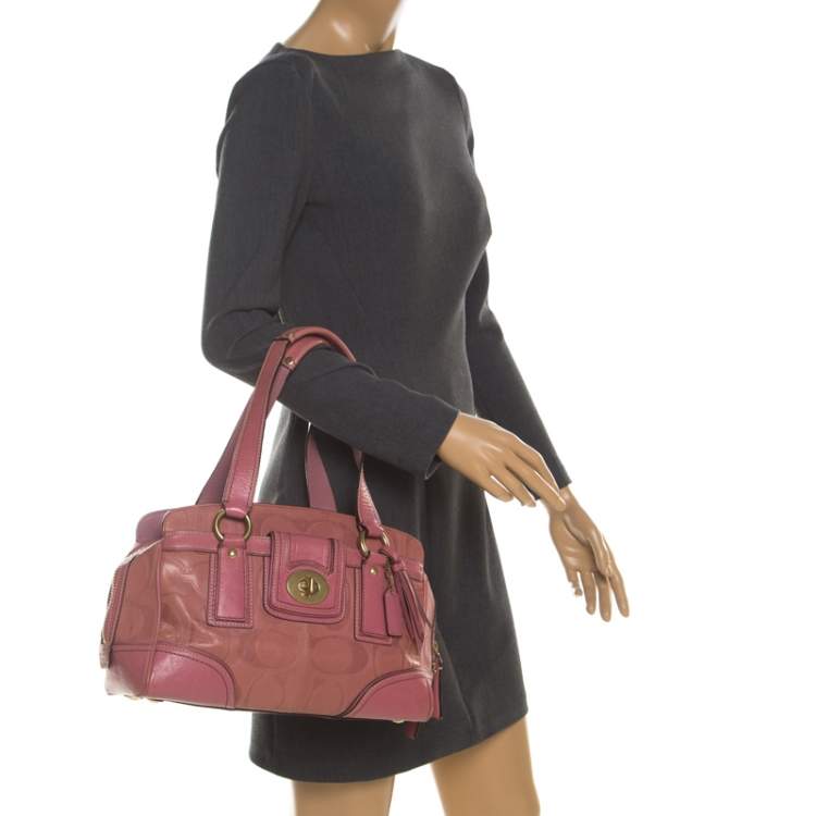 Pre Owned Coach Pink Leather Pocket Turnlock Satchel