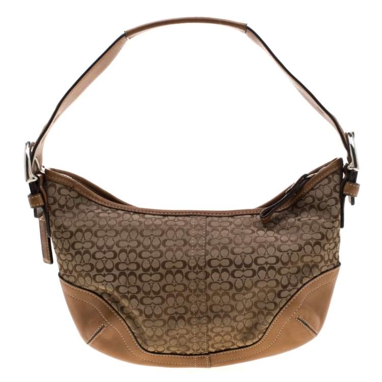 Pre Owned Coach Light Brown Signature Canvas And Leather Shoulder Bag