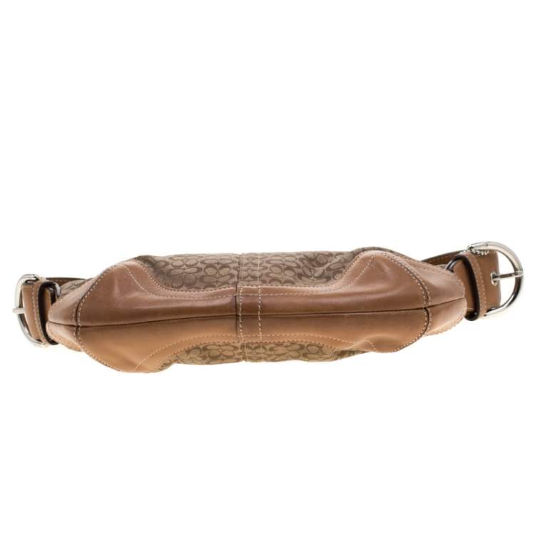 Pre Owned Coach Light Brown Signature Canvas And Leather Shoulder Bag