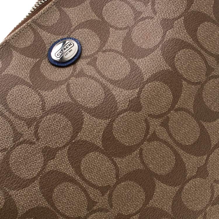 Pre Owned Coach Brown/Blue Signature Coated Canvas and Patent Leather Tote