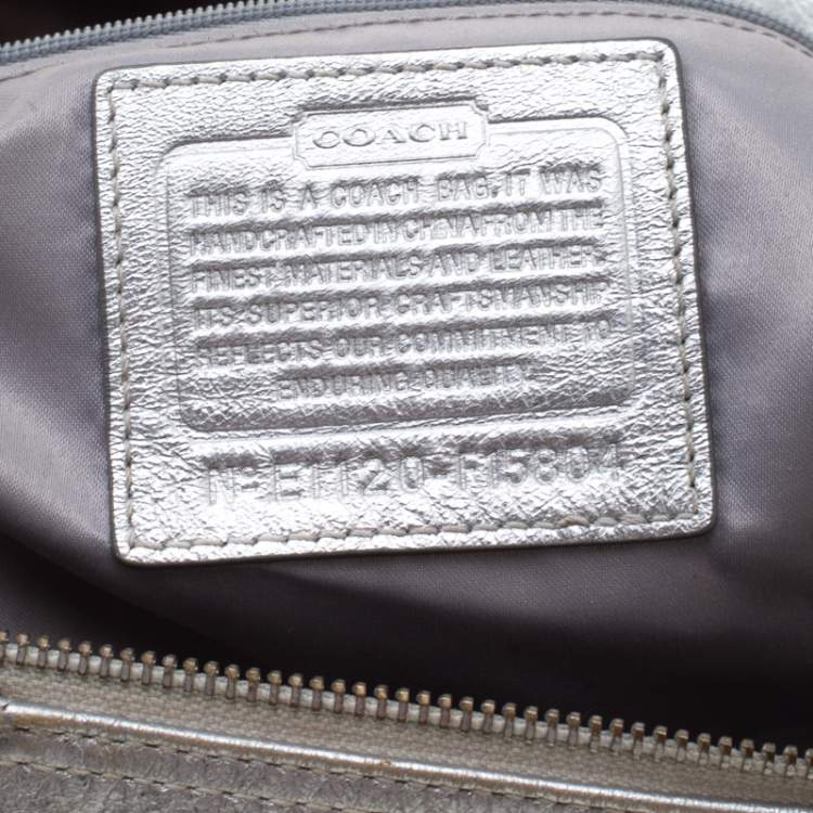 Pre Owned Coach Silver Canvas and Leather Ashley Satchel