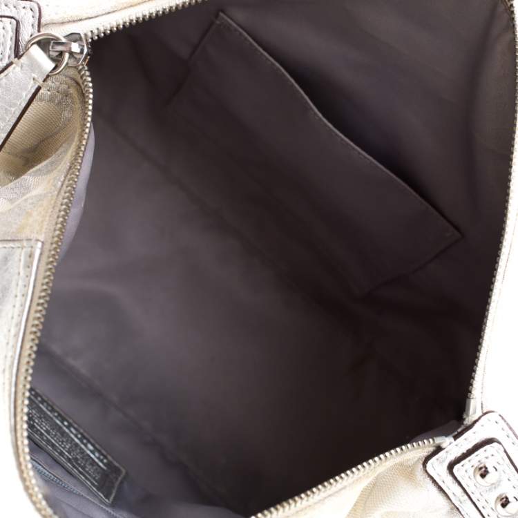 Pre Owned Coach Silver Canvas and Leather Ashley Satchel