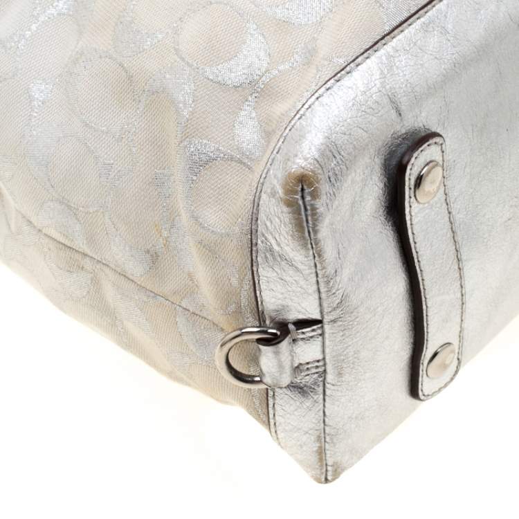 Pre Owned Coach Silver Canvas and Leather Ashley Satchel