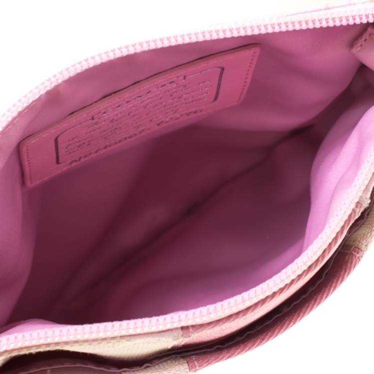 Pre Owned Coach Pink Signature Canvas Swingpack Crossbody Bag