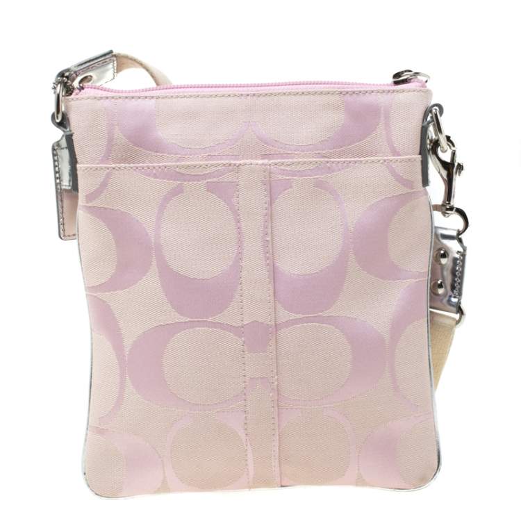 Pre Owned Coach Pink Signature Canvas Swingpack Crossbody Bag
