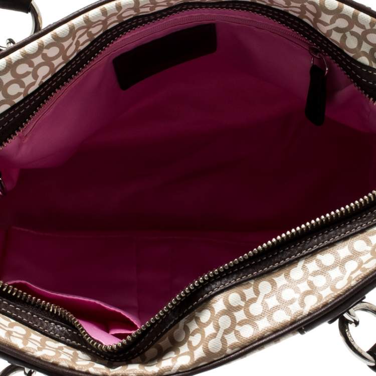 Pre Owned Coach Beige/Brown Signature Coated Canvas Penelope Op-Art Satchel