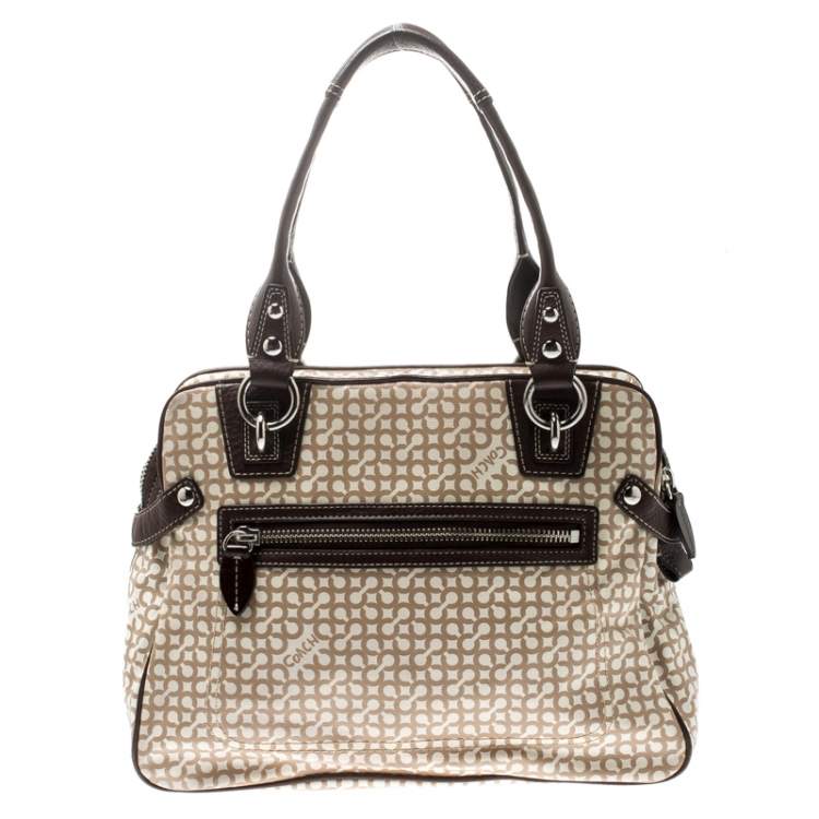 Pre Owned Coach Beige/Brown Signature Coated Canvas Penelope Op-Art Satchel