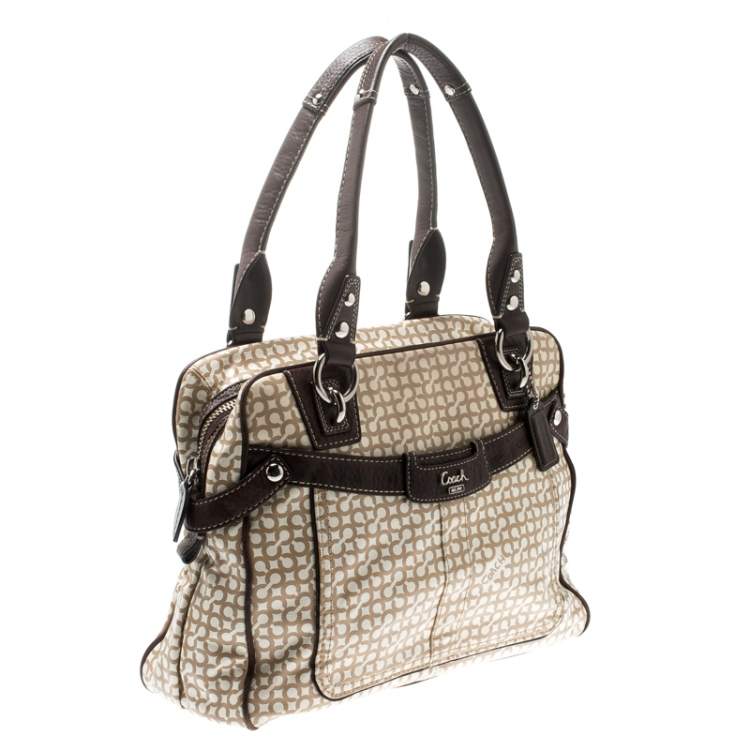 Pre Owned Coach Beige/Brown Signature Coated Canvas Penelope Op-Art Satchel